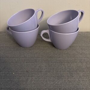 Vintage Melmac Royalon 304 Set Of‎ 4 Corsage Purple Coffee Cups Mugs Made in USA